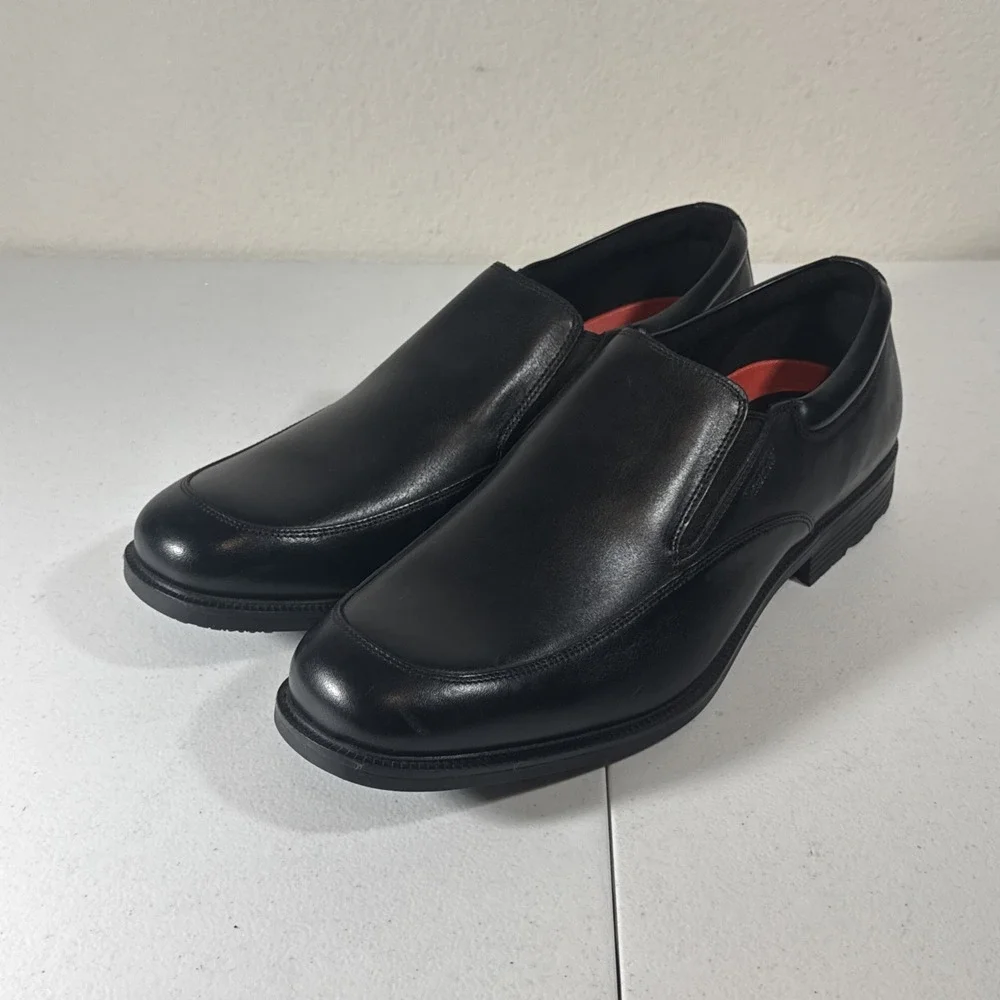Rockport Essential Details Mens 14 M Black Waterproof Leather Slip On Loafers